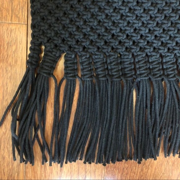 Danielle Nicole Macramé Fringe Black Handbag - Picture 4 of 11